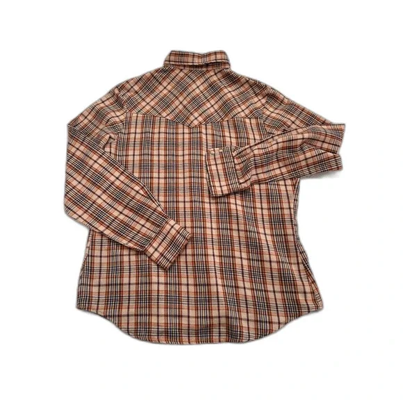 Lady Maverick Vintage Brown Plaid Shirt Pearl Snap Buttons Size Medium 38 - Picture 2 of 7